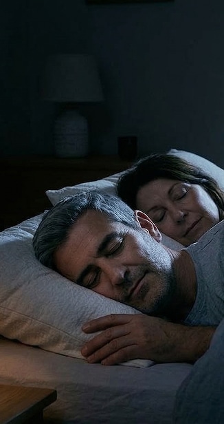 Couple sleeping peacefully together in bed at night