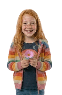 Smiling red-haired girl holding a flower